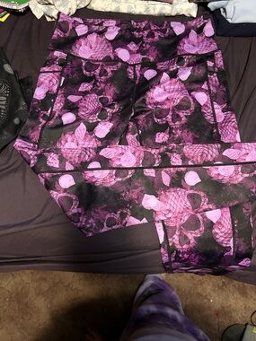 Constantly Varied Gear Black and Pink Skull & Floral Print Leggings